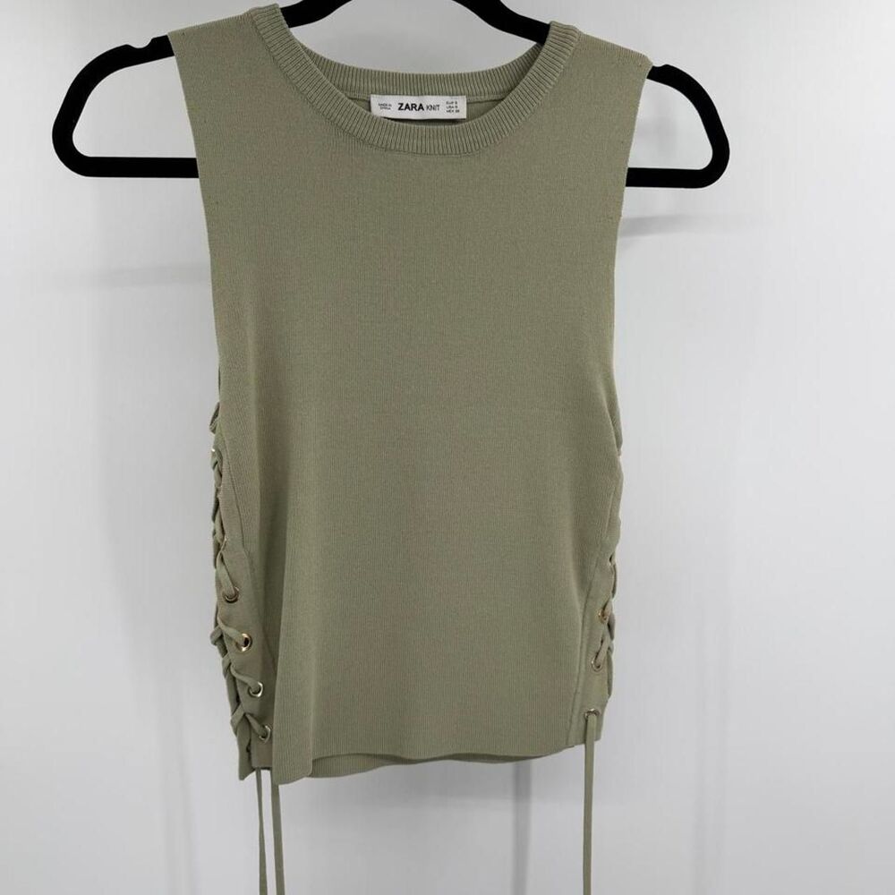 Zara Women's Small Sage Green Lace Up Side Detail Sleeveless Top